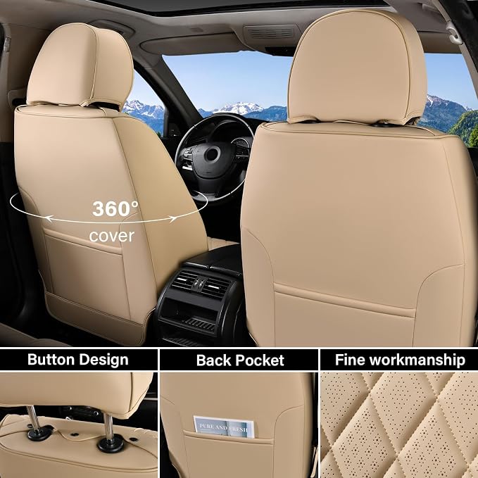 Universal Faux Leather Seat Covers — Full Set — Beige