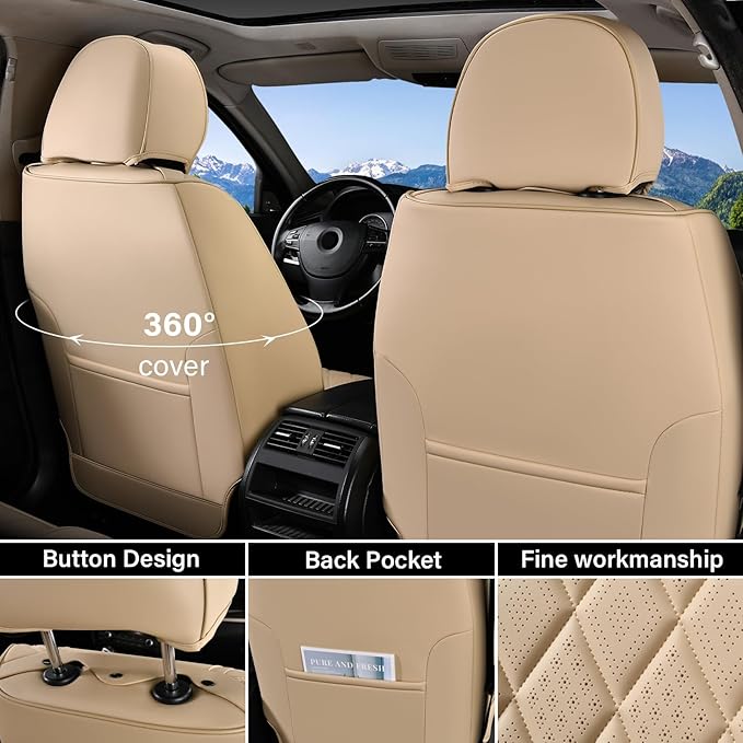 Universal Faux Leather Seat Covers — Front Seat — Beige