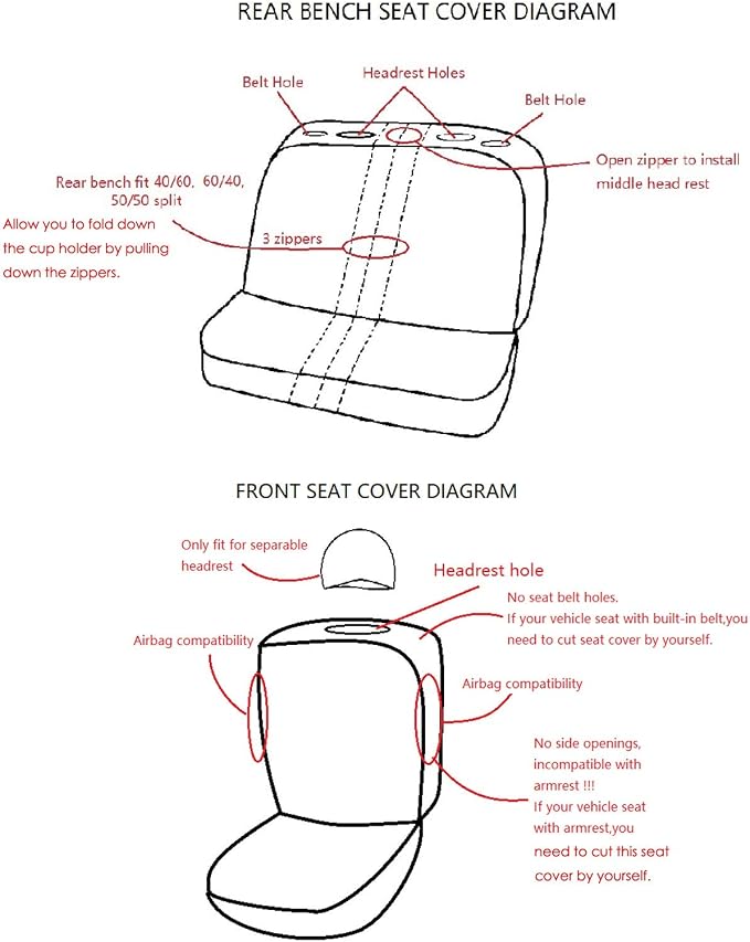 Fabric Car Seat Covers — Full Set — Black / Gray / Purple