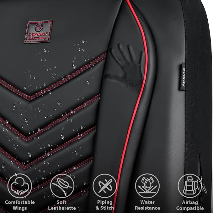 Universal Faux Leather Seat Covers — Front Seat — Black / Red