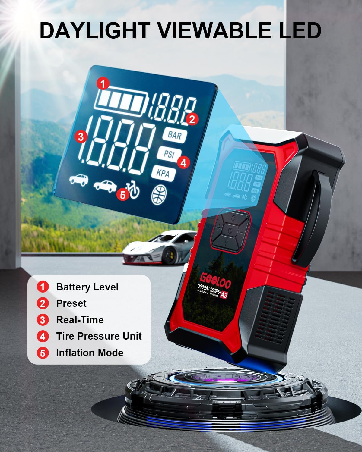 A3 Jump Starter & Tire Inflator | 3000A for Gas & Diesel