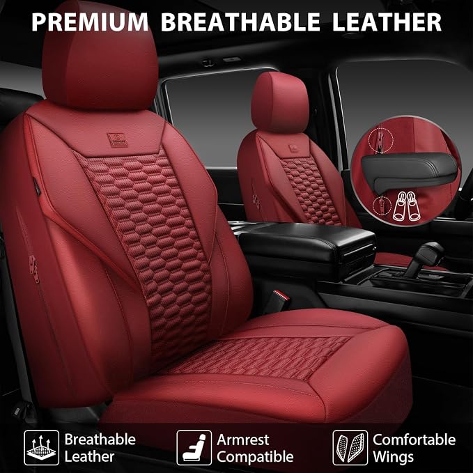 Universal Faux Leather Seat Covers — Front Seat — Burgundy