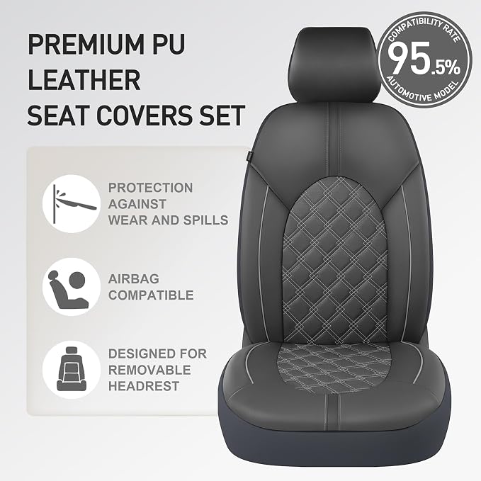 Universal Faux Leather Seat Covers — Front Seat — Gray