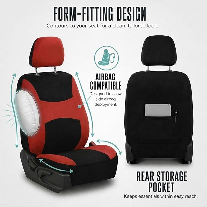 Universal Fabric Seat Covers — Full Set — Red