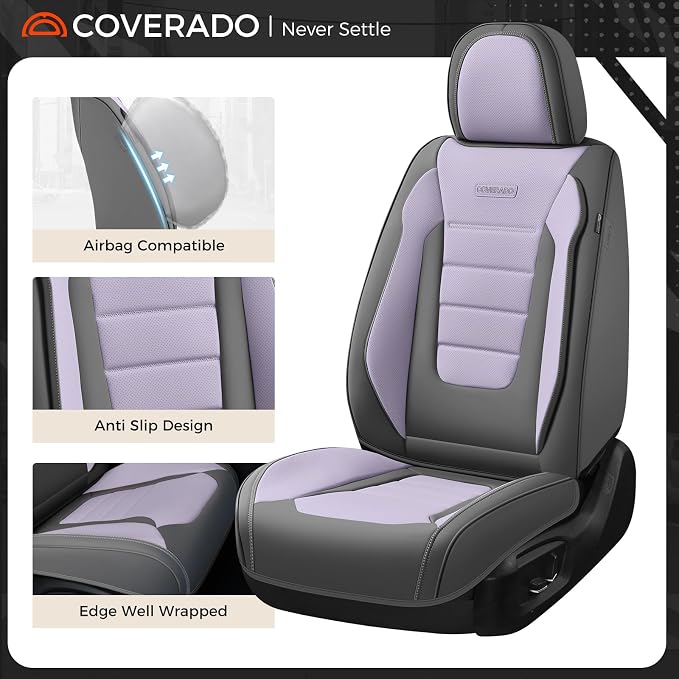 Universal Seat Covers — Full Set — Gray / Purple