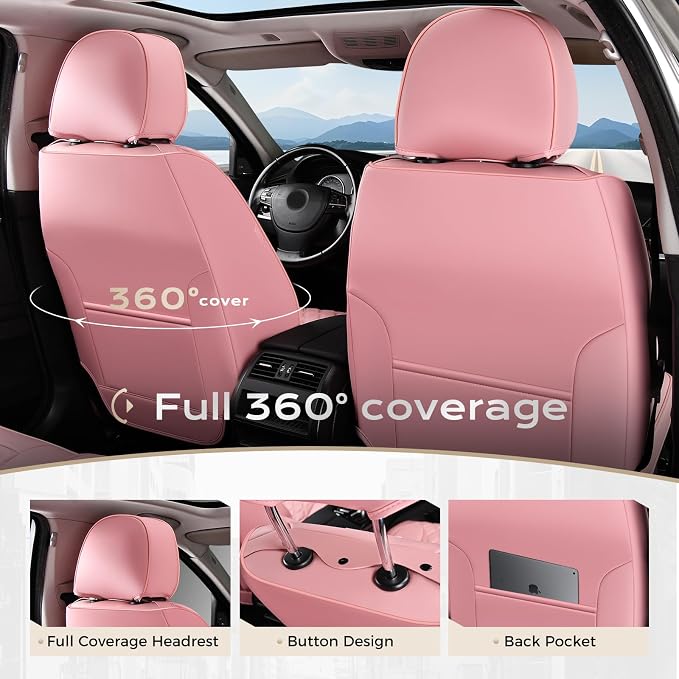 Universal Faux Leather Seat Covers — Full Set — Pink