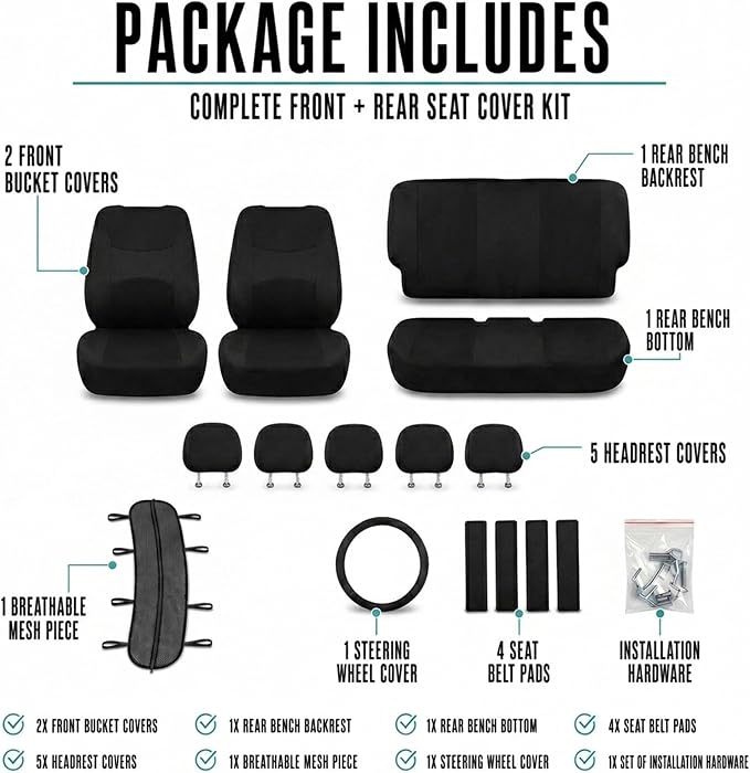 Universal Fabric Seat Covers — Full Set — Black