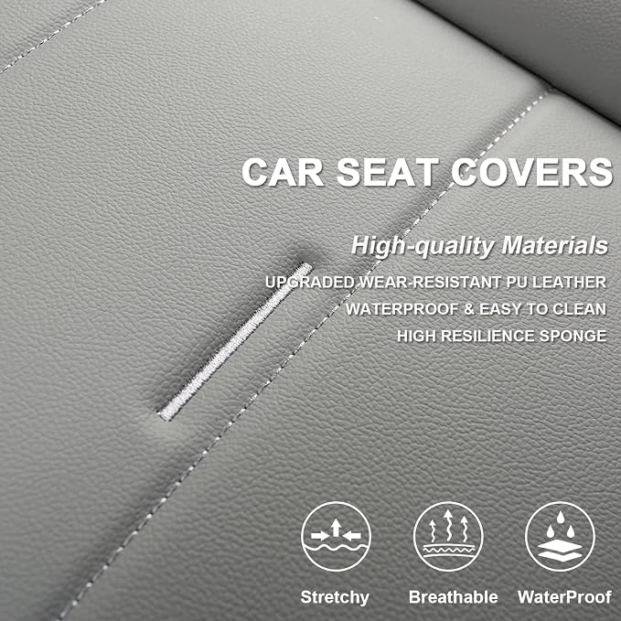Universal Faux Leather Seat Covers — Front Seat — Gray