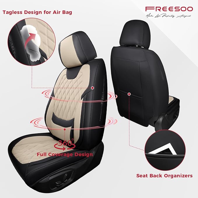 Faux Leather Car Seat Covers — Full Set — Black / Beige