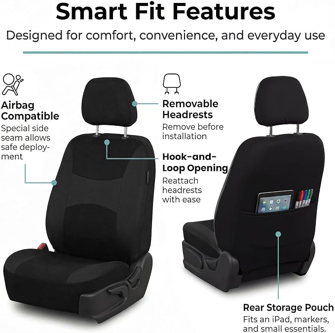 Universal Fabric Seat Covers — Front Seat — Black