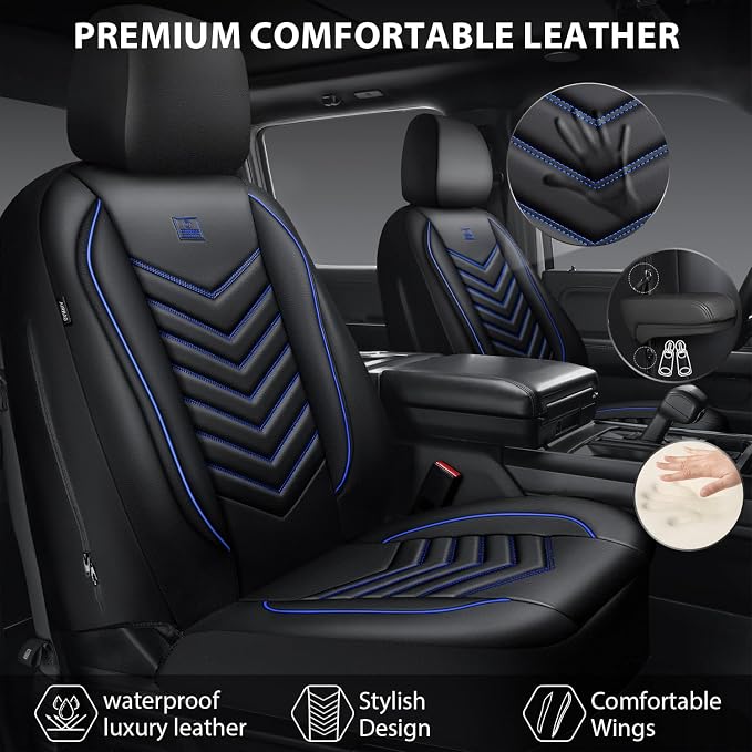 Universal Faux Leather Seat Covers — Full Set — Black / Blue
