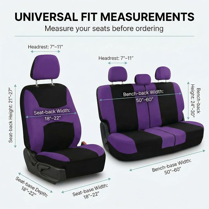 Universal Fabric Seat Covers — Purple