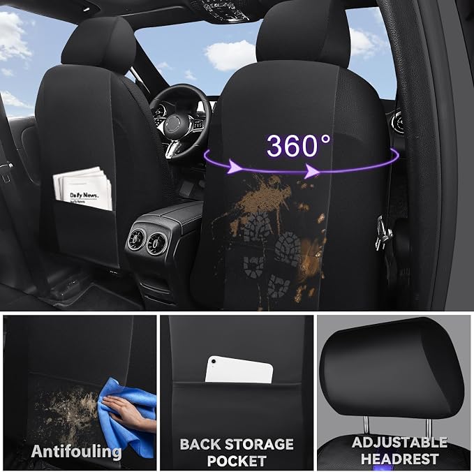 Universal Faux Leather Seat Covers — Front Seat — Black / Purple