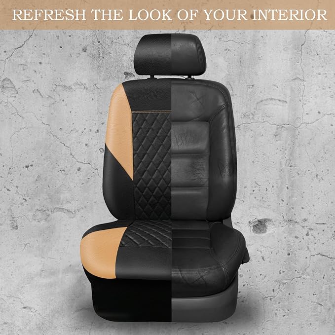 Universal Faux Leather Seat Covers — Front Seat — Black / Beige