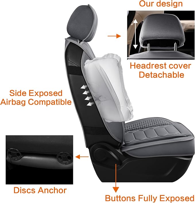 Universal Faux Leather Seat Covers — Front Seat — Gray