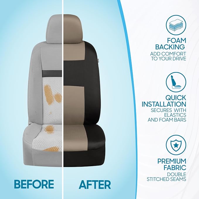 Car Seat Covers — Full Set — Beige / Black
