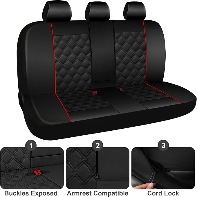Universal Faux Leather Seat Covers — Full Set — Black / Red