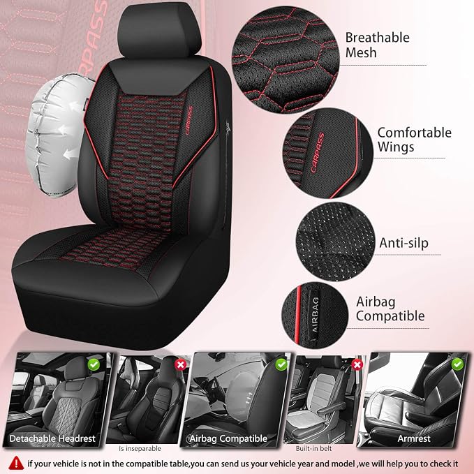 Universal Fabric Seat Covers — Front Seat — Black / Red