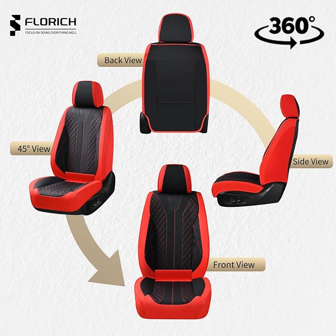 Universal Faux Leather Seat Covers — Front Seat — Black / Red