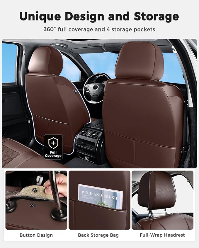 Universal Faux Leather Seat Covers — Front Seat — Coffee