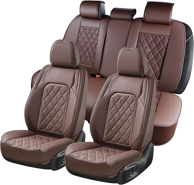 Universal Faux Leather Seat Covers — Full Set — Coffee