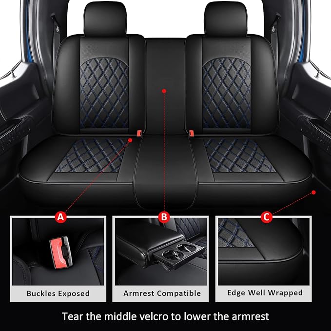 Universal Faux Leather Seat Covers — Full Set — Blue / Black