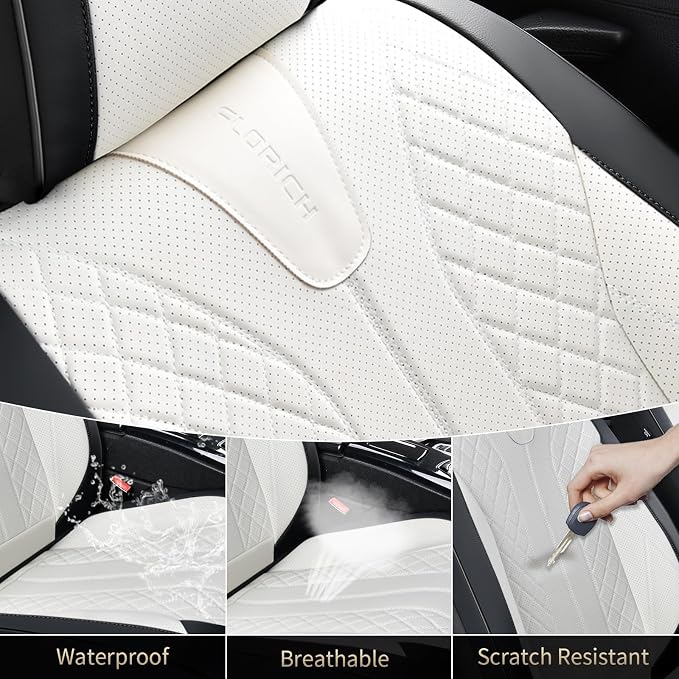 Universal Faux Leather Seat Covers — Full Set — Black / White