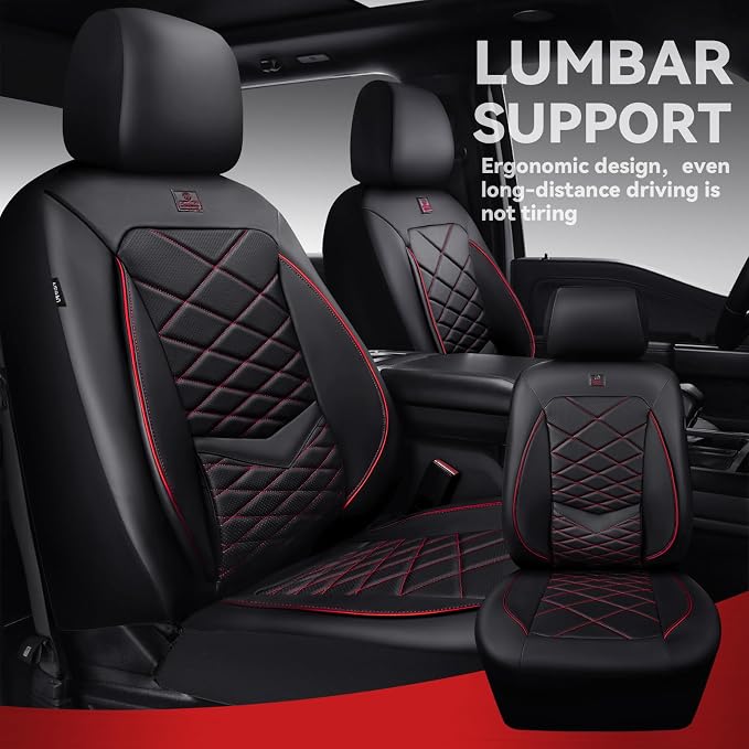 Universal Faux Leather Seat Covers — Full Set — Black / Red