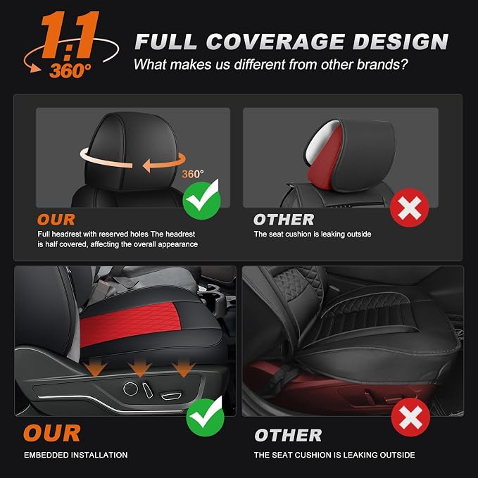 Faux Leather Seat Covers for Chevrolet Silverado / GMC Sierra — Full Set — Black / Red