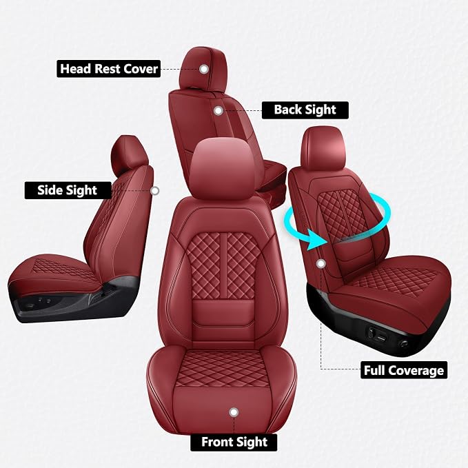 Faux Leather Car Seat Covers — Full Set — Red