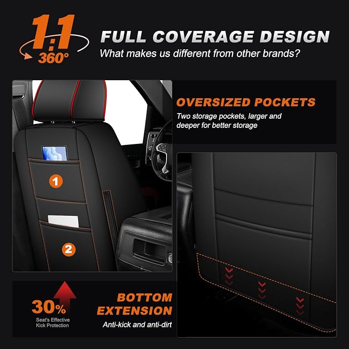 Faux Leather Seat Covers for Chevrolet Silverado / GMC Sierra — Full Set — Black / Red