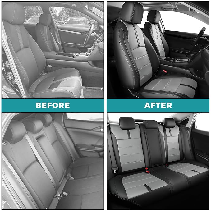 Faux Leather Seat Covers for Honda Civic — Full Set — Black / Gray