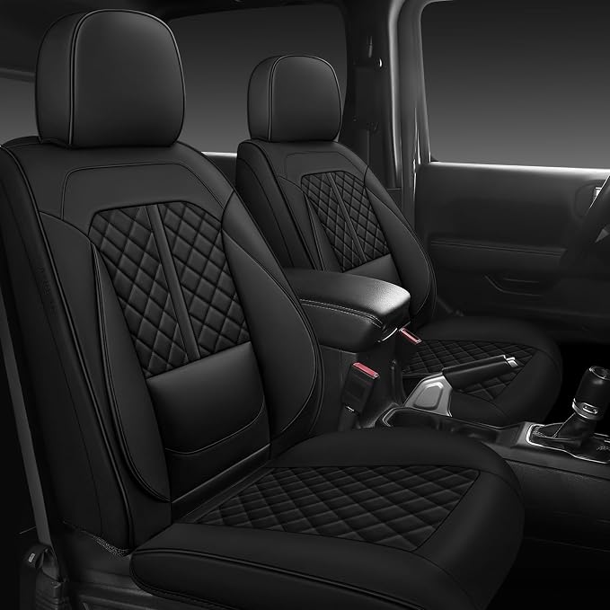 Faux Leather Car Seat Covers — Full Set — Black