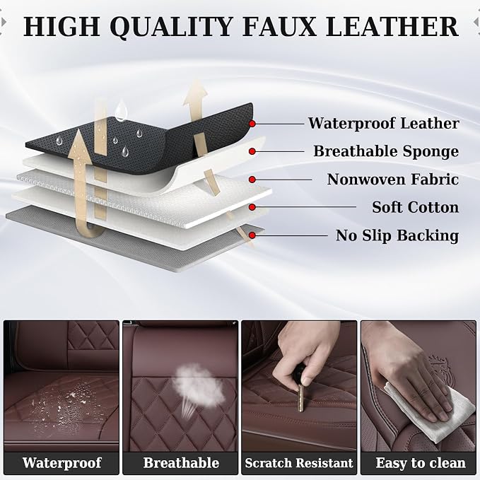 Universal Faux Leather Seat Covers — Full Set — Coffee