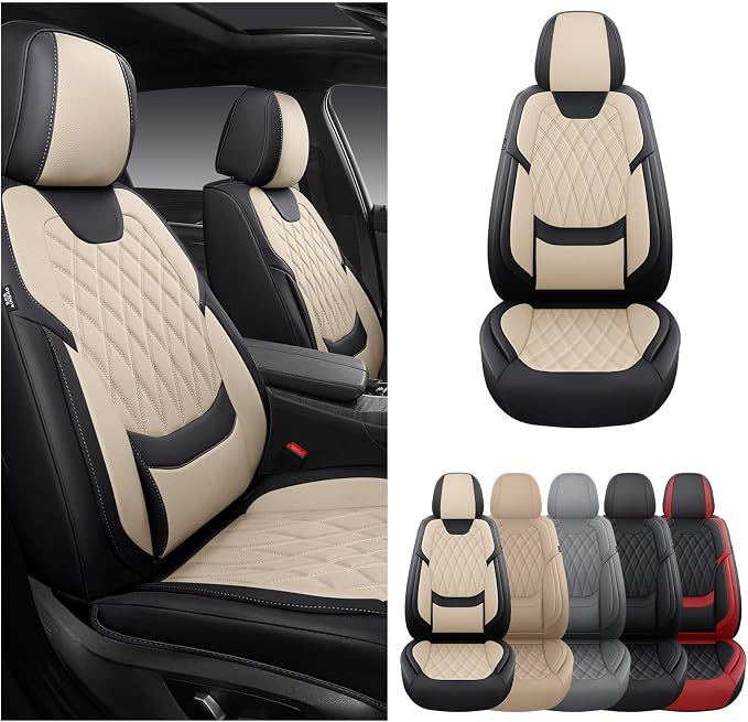 Universal Faux Leather Seat Covers — Full Set — Black / Beige