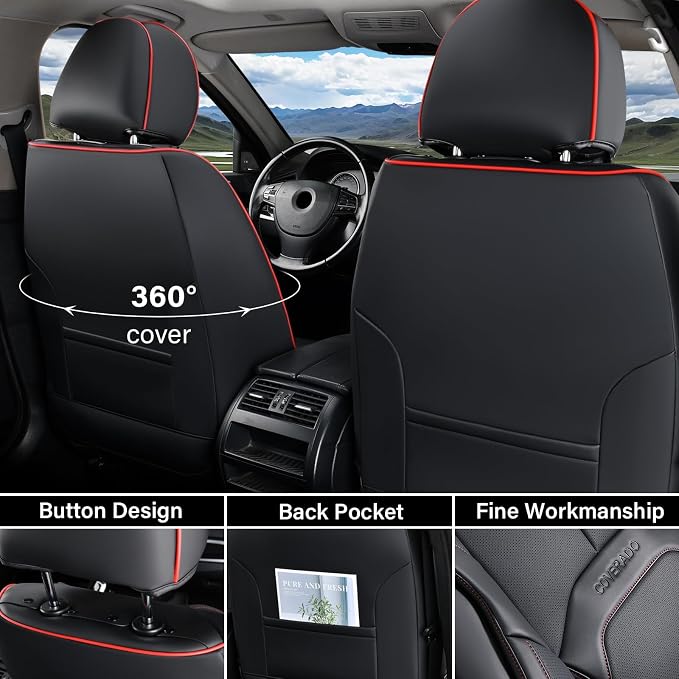 Universal Seat Covers — Full Set — Black / Red
