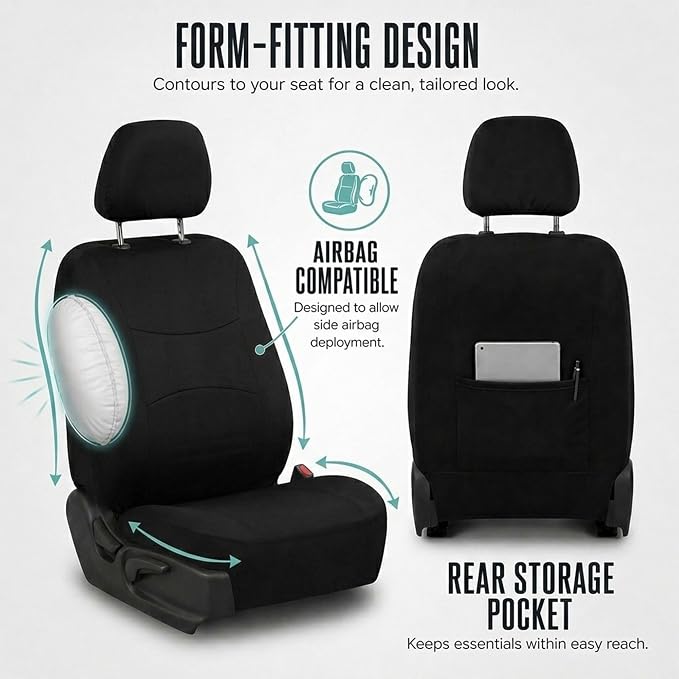 Universal Fabric Seat Covers — Full Set — Black