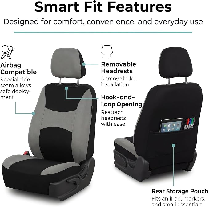 Universal Fabric Seat Covers — Front Seat — Gray