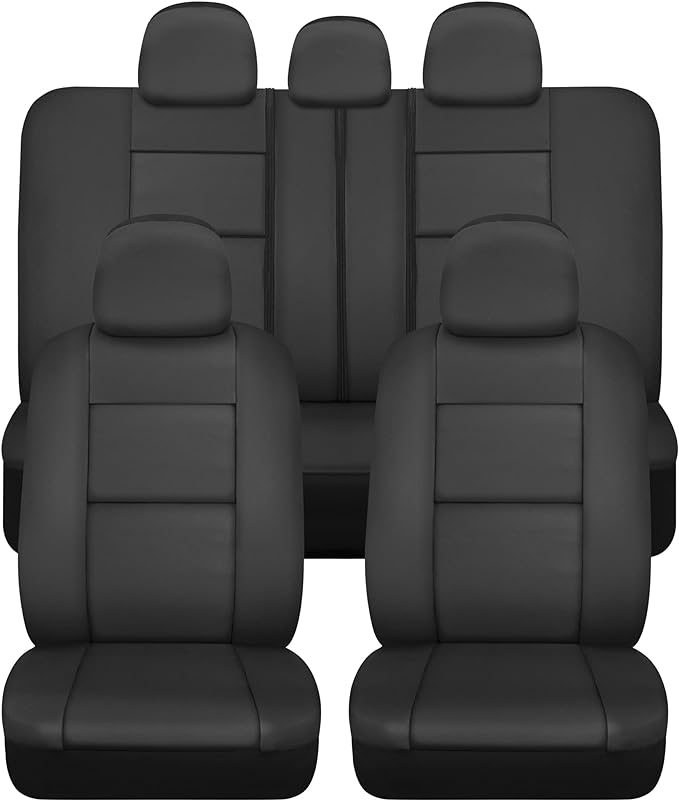 Faux Leather Car Seat Covers — Full Set — Black
