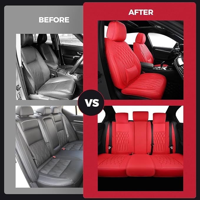 Universal Faux Leather Seat Covers — Full Set — Red