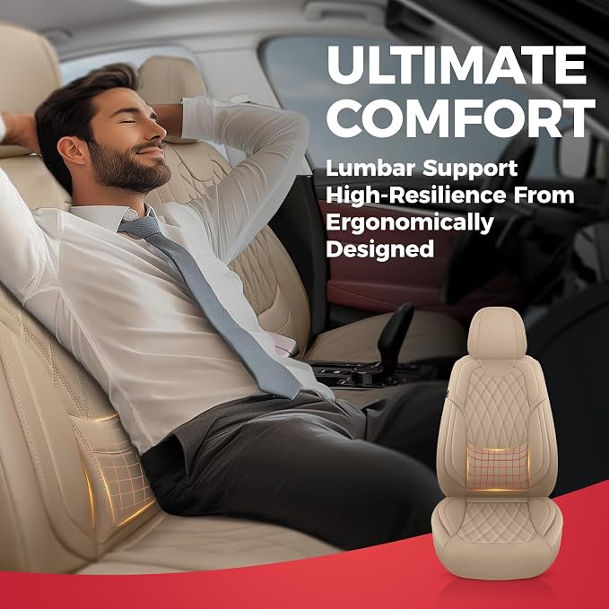 Universal Faux Leather Seat Covers — Full Set — Beige