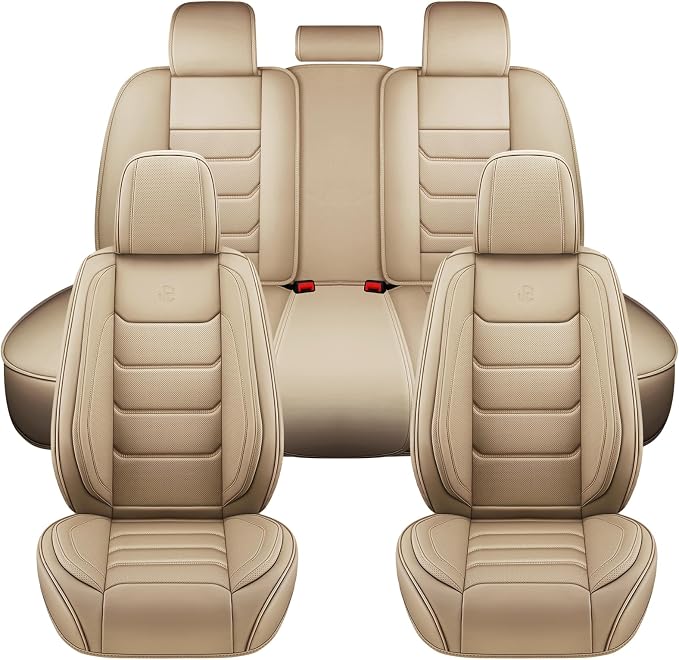Faux Leather Car Seat Covers — Full Set — Beige