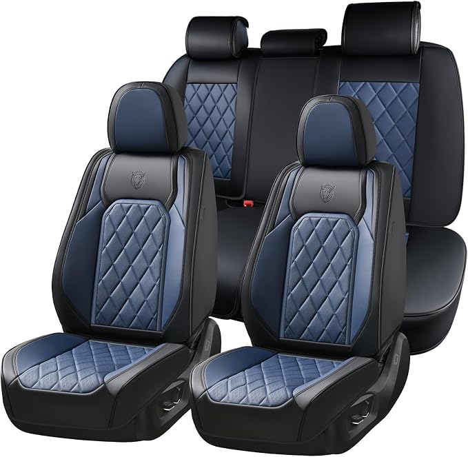 Universal Faux Leather Seat Covers — Full Set — Black / Blue