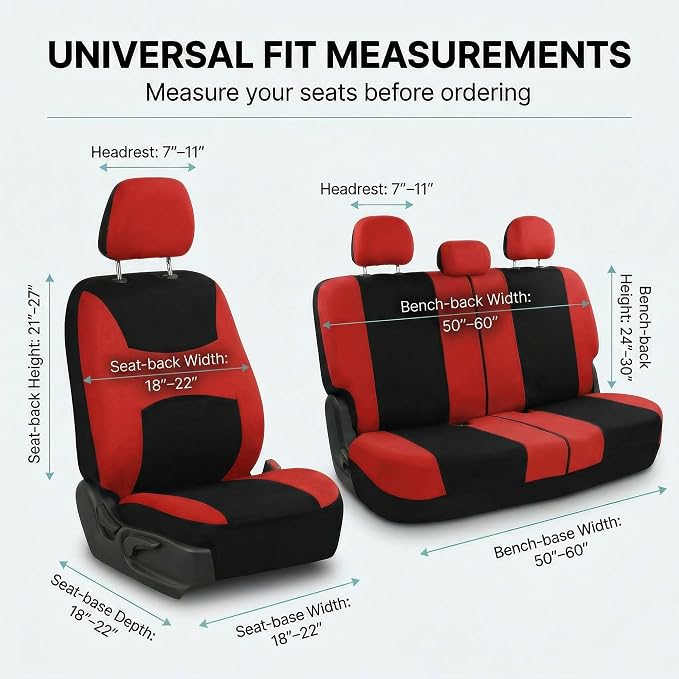 Universal Fabric Seat Covers — Red / Black