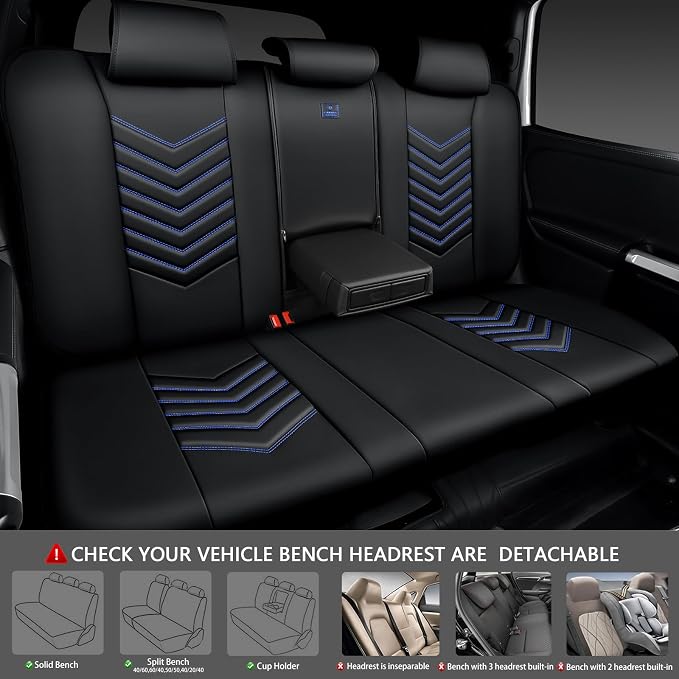 Universal Faux Leather Seat Covers — Full Set — Black / Blue