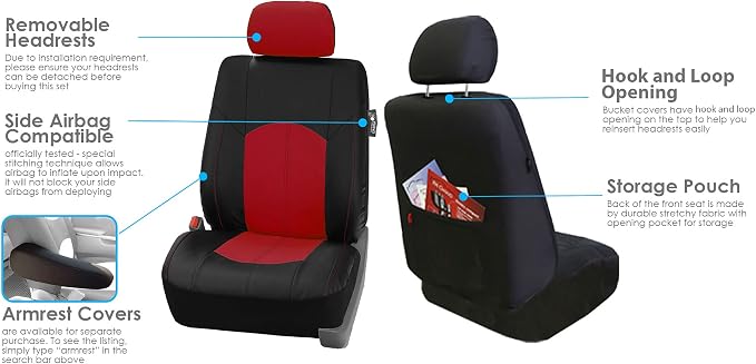Universal Faux Leather Seat Covers — Full Set — Red / Black / Tan