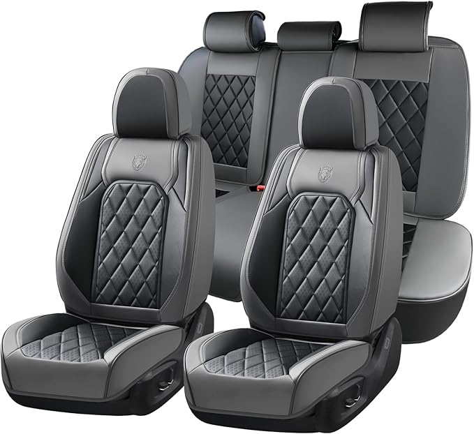 Universal Faux Leather Seat Covers — Full Set — Gray / Black