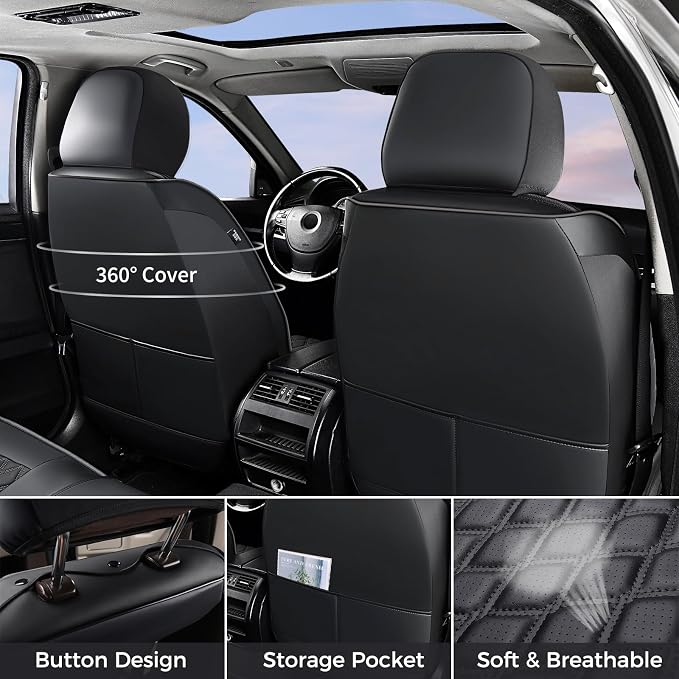 Faux Leather Seat Covers for Jeep Wrangler — Front Seat — Black