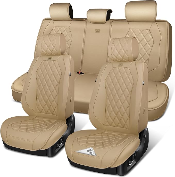 Universal Faux Leather Seat Covers — Full Set — Beige