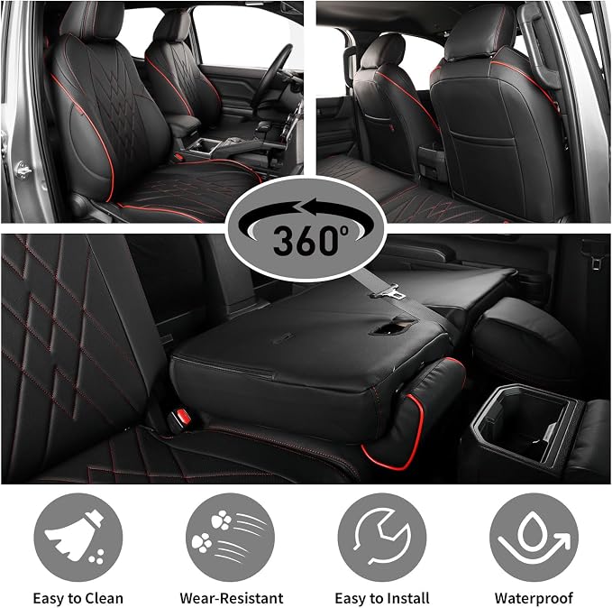 Faux Leather Seat Covers for Toyota Tacoma — Full Set — Black / Red